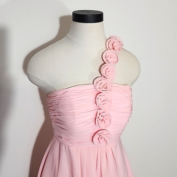Dress Rosette Strap Detail Semi Formal One-Shoulder Dress Pink Size XS - Picture 9 of 13